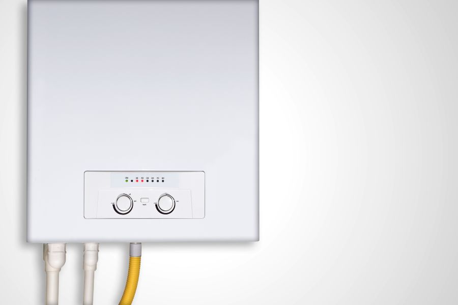 Gas tankless water heater hanged on wall