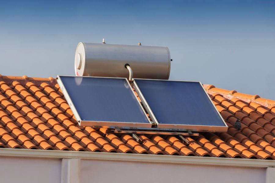 Solar water heater on roof of the house