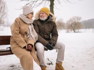 old couple wearing winter jacket and coat