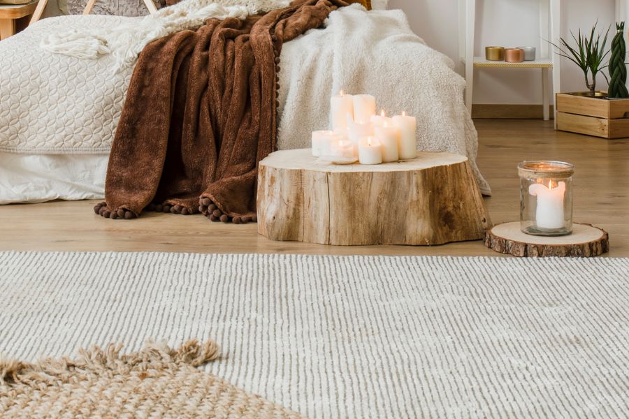 Spacious hygge bedroom interior